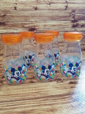 Disney Store "Summer Fun" Mickey Mouse Milk/Snack Bottles - Set Of 5 Cups